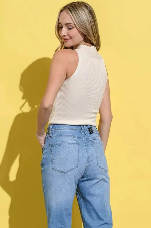 And The Why Basic Rib Cross Halter Neck Tank Top - Love Salve